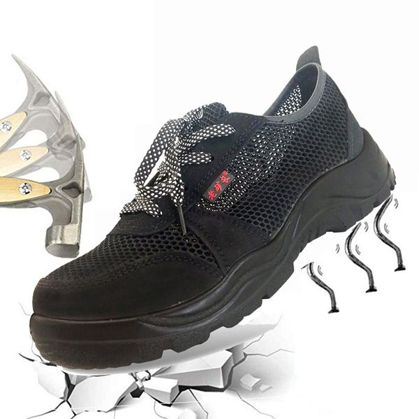 

men shoes work safety boots slip-on wear-resistant work shoes breathable boots anti piercing safety male adult, Black