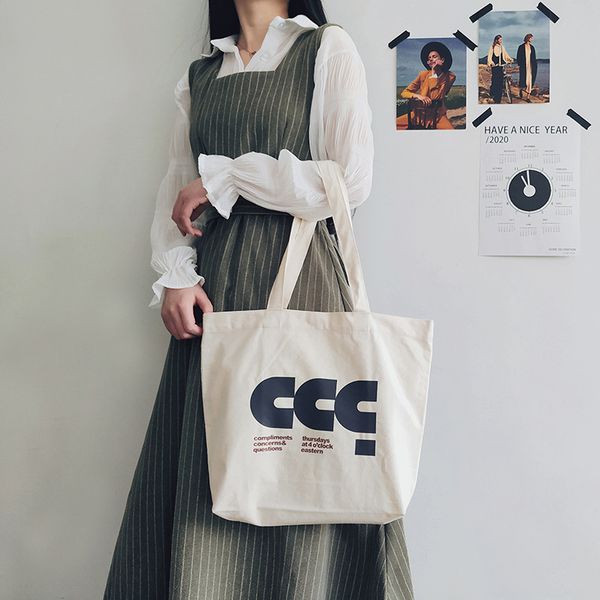 

japanese ins medium bag letter canvas bag female shoulder portable environmental protection shopping college student