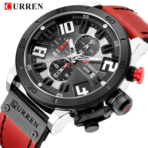 

curren 8312 men's watches watch men leather sports watches waterproof quartz wristwatches male clock, Slivery;brown