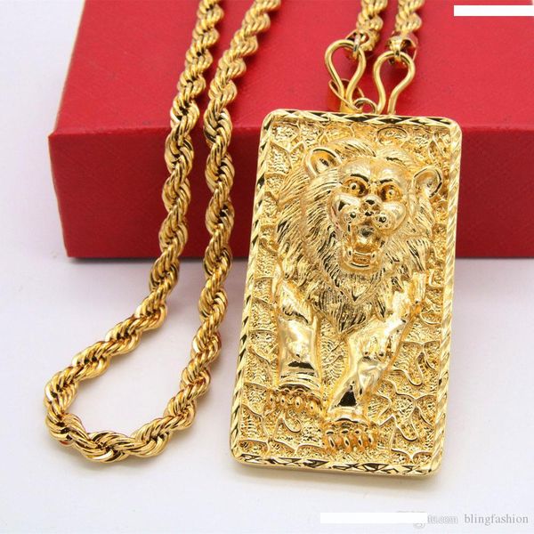 

big lion pattern pendant rope chain necklace 18k yellow gold filled solid mens jewelry hip hop style, Silver