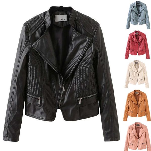 

женская мода pu кожа куртки осень горячие вскользь костюм отворота кожаная одежда ветровка 6 цветов дизайнер куртки, Black