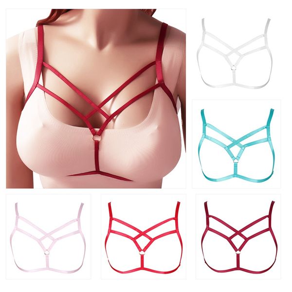

wine red strappy harness pastel goth gothic bra belt bondage body cage plus size women lingerie party rave wear, Black;white