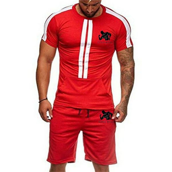 

2019 brand t-shirt men's suit fashion summer mixed cotton sports suit t-shirt + shorts men's 2 sets of casual wear, Gray