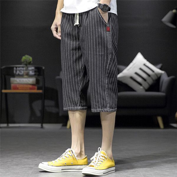 

5xl mens striped print shorts teenagers summer designer plus size knee length pants males casual street style short, White;black