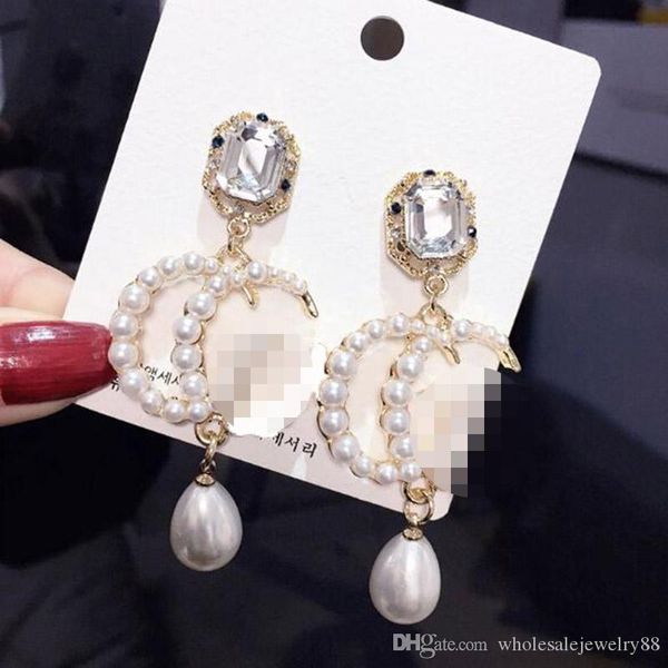 

wholesale korea 925 silver needle earrings brand pearl letters dangle drop earring women wedding party jewelry, Gray