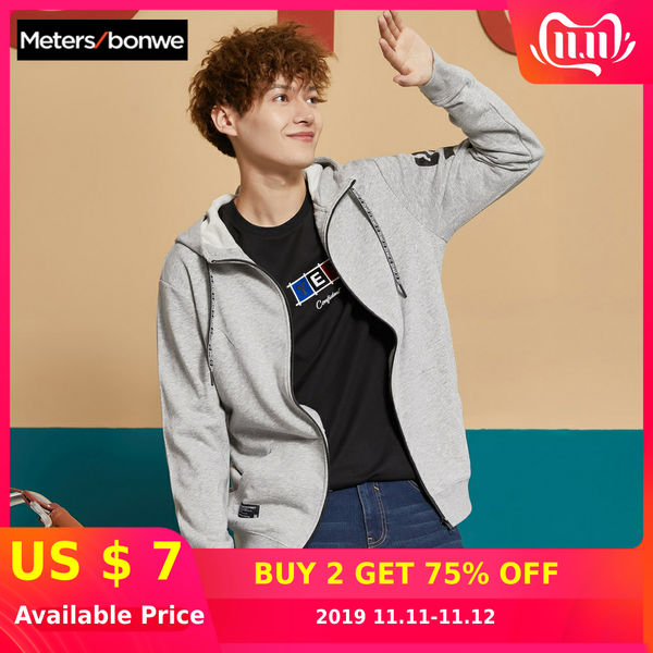 

metersbonwe autumn winter basic hoodies jacket male hooded cardigans men fashion mens coat skateboard jacket, Black