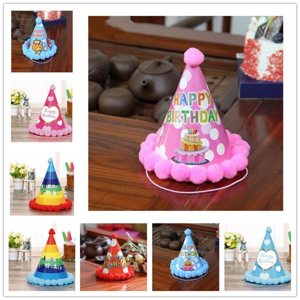 New Arrival Happy Birthday Party Hats Diy Cute Handmade Dot Stripe Cap Baby New Year Adult Decoration Boy Girl Gifts Wedding Party Decorations Wedding