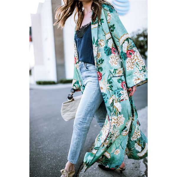 

women jackets fall women's jackets and coats 2019 fashion feitong bohemia floral tassel long kimono oversized shawl outwear, Tan;black