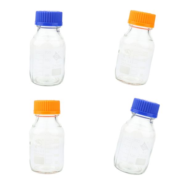 

4 pieces clear glass reagent bottle jar graduated laboratory 250ml