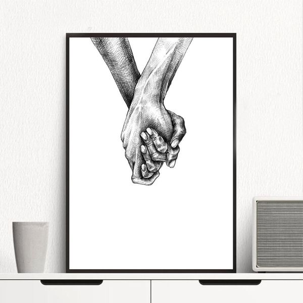 2020 Home Warm Art Poster Prints Black White Holding Hand Canvas