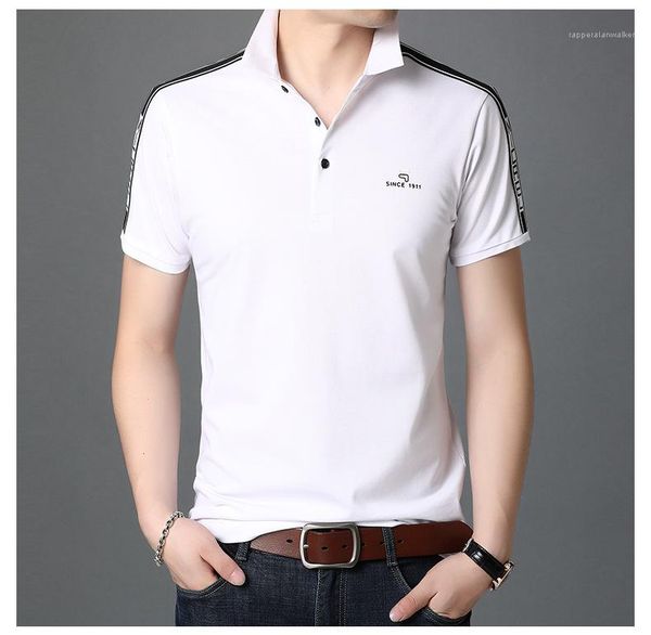 

color polo lapel neck letter printed patchwork tees summer breathable casual t shirt mens basic clothes summer mens solid, White;black