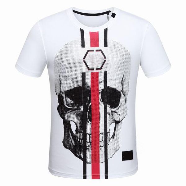 

2019 fashion summer t shirt skulls printing cotton t-shirt casual men short sleeve o-neck tees teenager d30, White;black