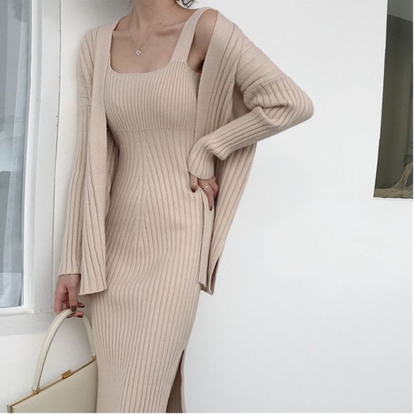 

women s two piece jogging suits new 2019 womens applique long sleeved cardigan suspenders sweater vest dress two piece runway dress suit, Gray