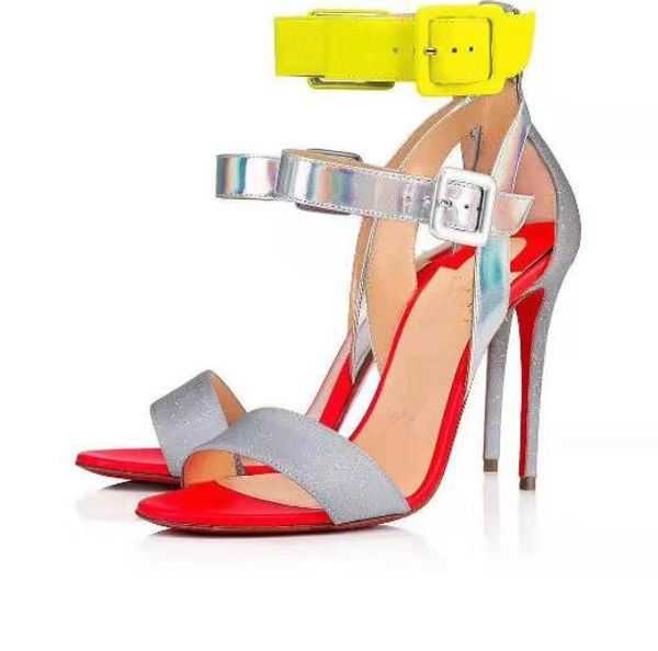 

Females summer Stiletto heel sandals New fashion Double buckle women sandals Genuine leather party wedding shoes with box