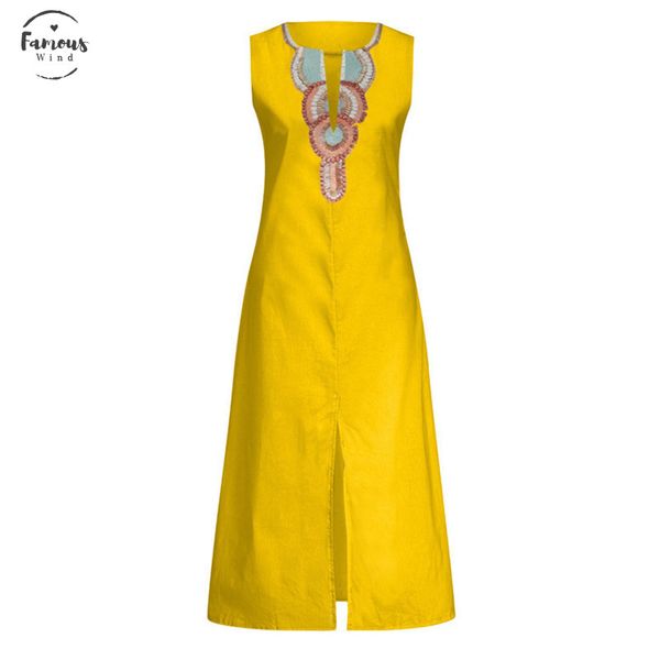 

summer women dress female printed sleeveless v neck maxi dress casual split hem baggy kaftan long dress, Black;gray