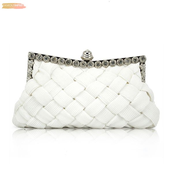 

fashion white satin bridal evening prom clutch handbag purse bling rhinestones decortaion party bag with metal