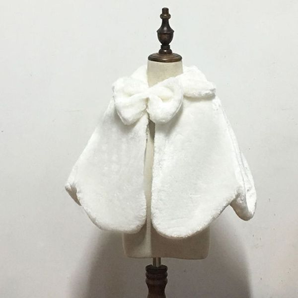 

flower girls double layer thickn plush bolero shrug princess white shoulder cape wedding dress shawl wrap stole cute bowknot, Blue;gray