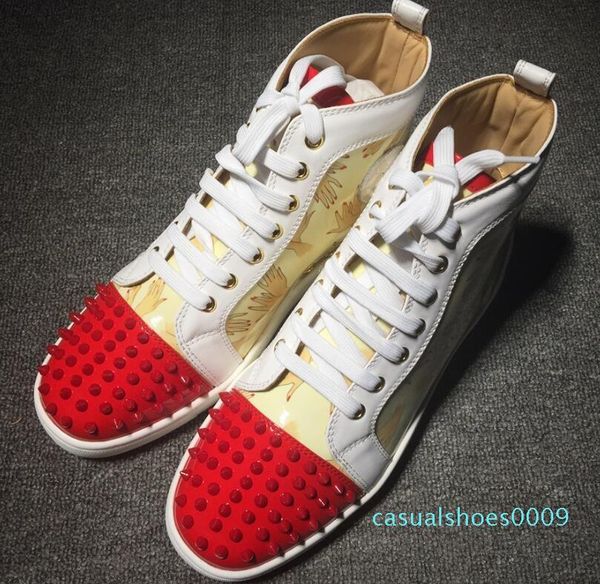 

new fashion red bottom sneakers high lace-up graffiti designer mens boots mixed printing p c09, Black