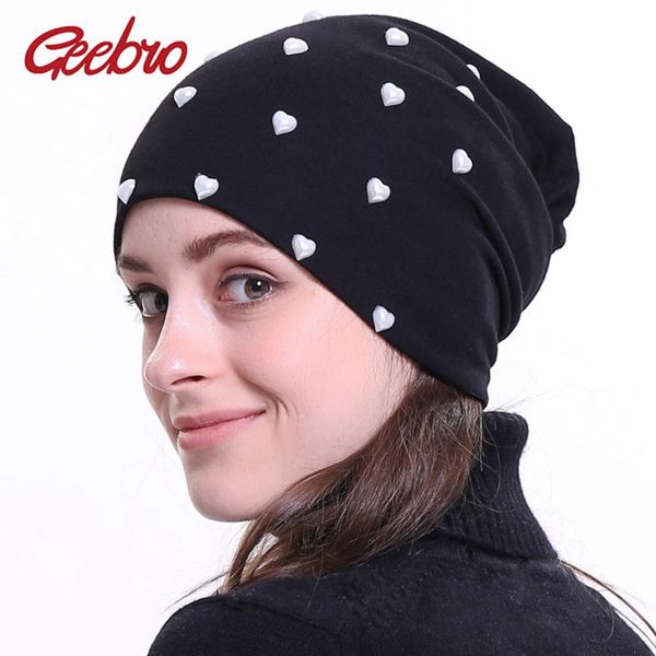 

geebro 2018 new women's beanie hat autumn heart pearl slouchy skullies beanies for female womens plain balaclava bonnet dq845a, Blue;gray