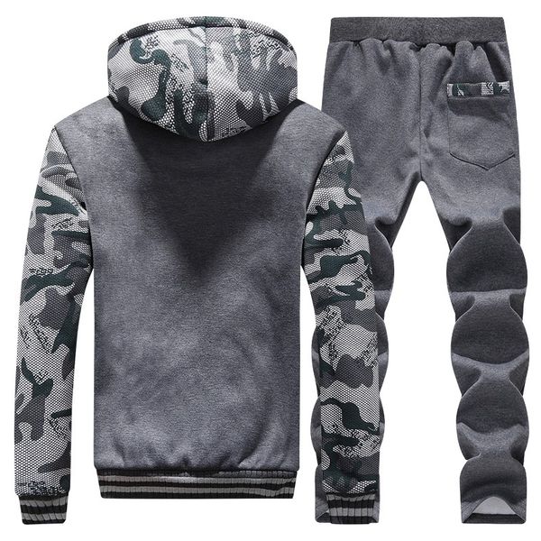 

men's sportswear winter thick fashion brand pants sets casual slim fit fleece tracksuits hoodies&sweatshirts sportsuit m2266, Gray