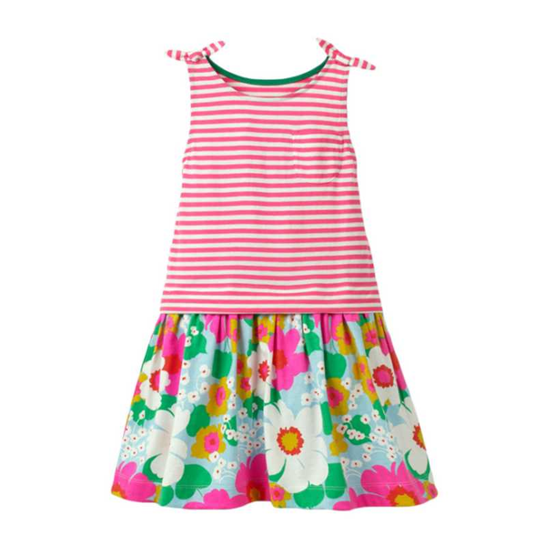 

little maven 2020 new summer baby girls clothes brand dress kids cotton striped print sleeveless flower dresses, Red;yellow