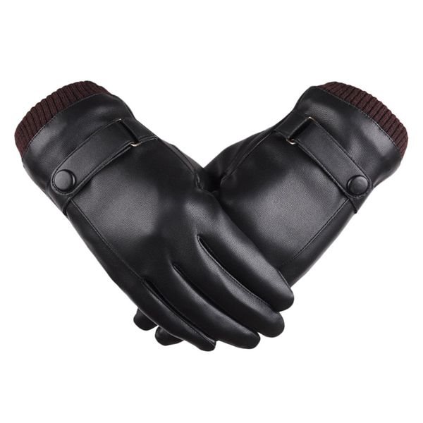 

touch screen pu leather gloves winter mittens fleece lining warm gloves for man winter black ski glove european style