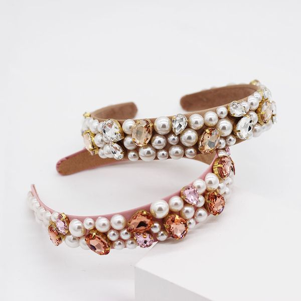 

simple baroque colored rhinestones pearl dance street shoot catwalk personality travel headband 948, Golden;white