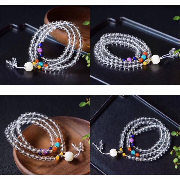 

natural plain water crystal more circle beads bracelet men and women style more circle beads hand string chant scriptures bead, Black