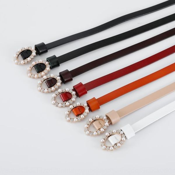 

belt women's small belt all-match chic pearl buckle decorative jeans thin pearl button dress jeans dress, Black;brown