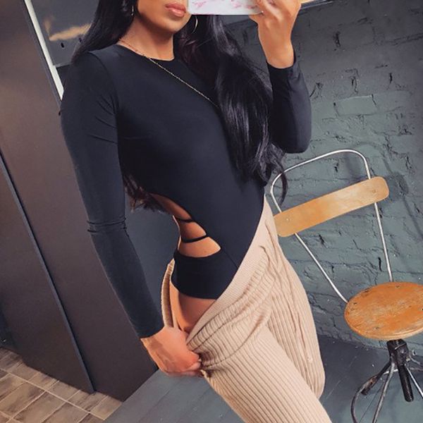 

womens jumpsuit ladies bodysuit summer long sleeve fashion tight bikini backless one piece, Black;white