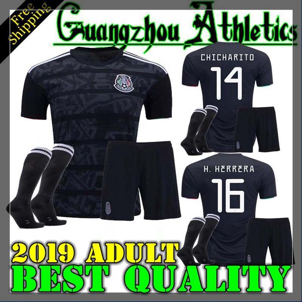 

kits 2019 gold cup mexico soccer jersey black 19 20 chicharito h. lozano youth men football jerseys set shirts, Black;yellow