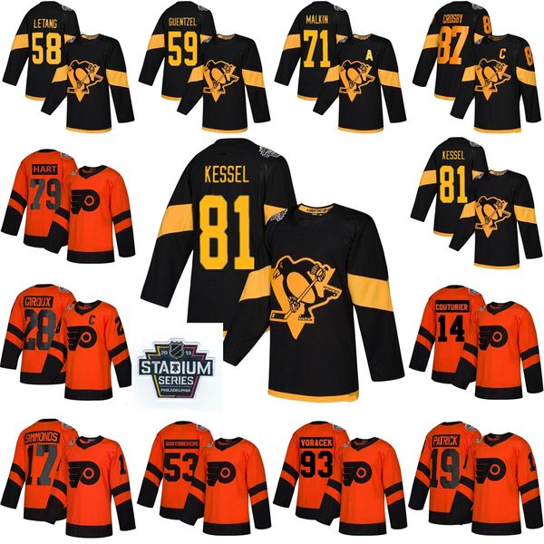 

2019 stadium series philadelphia flyers jersey 53 shayne gostisbehere 14 sean couturier 87 sidney crosby 79 carter hart hockey jerseys, Black;red