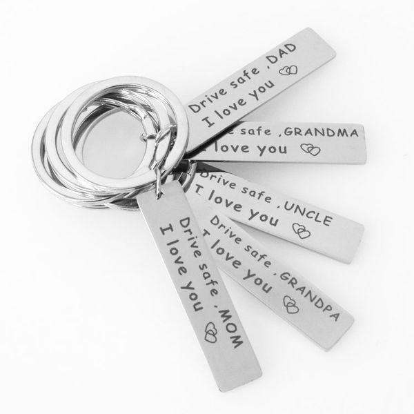 

drive safe keychain i love you keychains for family members,trucker dad mom uncle brother sister aunt stainless steel key ring, Silver