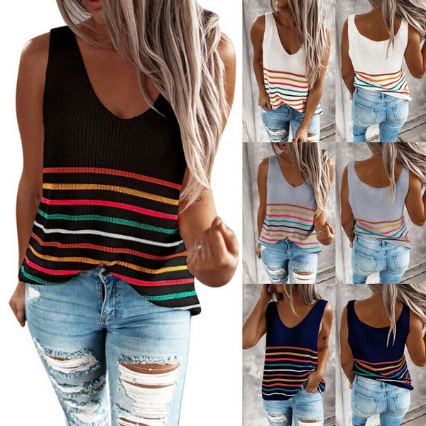 

2020 women knitted sleeveless cropped vest slim sling knitted tank v-neck plain camisole high elastic camis, White