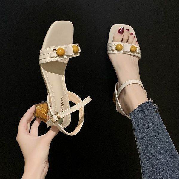 

open toe 2020 summer high heel sandal for women beige heeled sandals buckle strap med sale of women's shoes all-match peep, Black