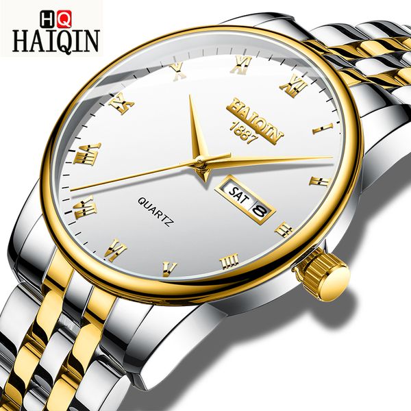 

haiqin 2019 men's watches stainless steel men's fashion brand quartz waterproof sports clock luxury gift relogio masculino, Slivery;brown