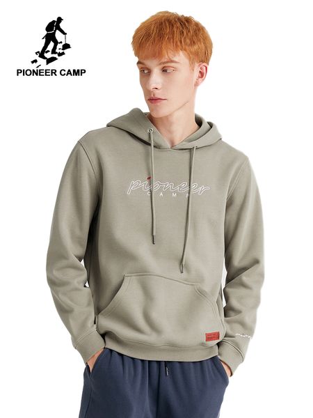 

pioneer camp brands men's basic hoodies 100% cotton black khaki letter printed causal sweatshirt for male 2019 awy902240