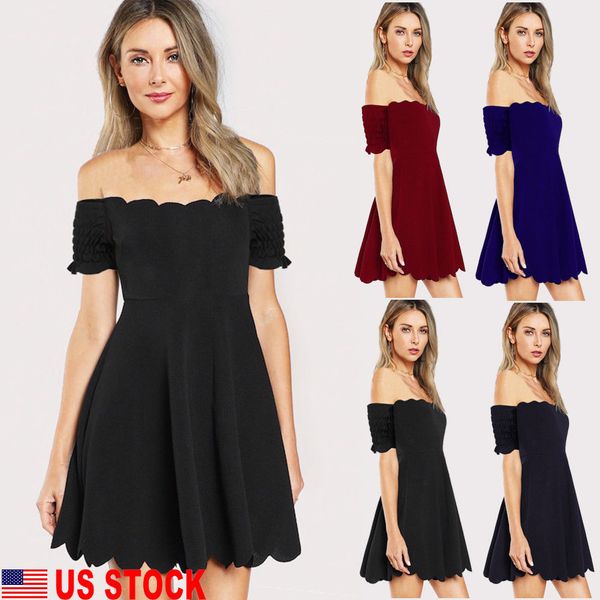 

hirigin dress 2018 new vestidos womens elegant off shoulder dresses short sleeve evening formal dresses clubwear, Black;gray