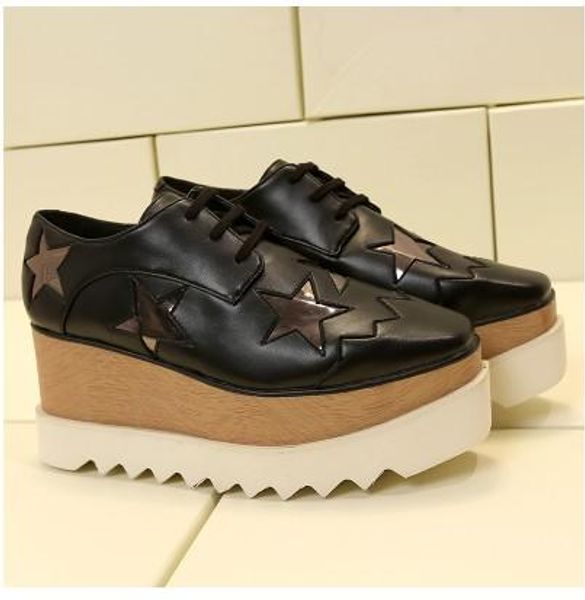 

2019 stella mccartney women star platform shoes calfskin genuine leather 7cm wedge oxfords elyse sneakers mn011, Black