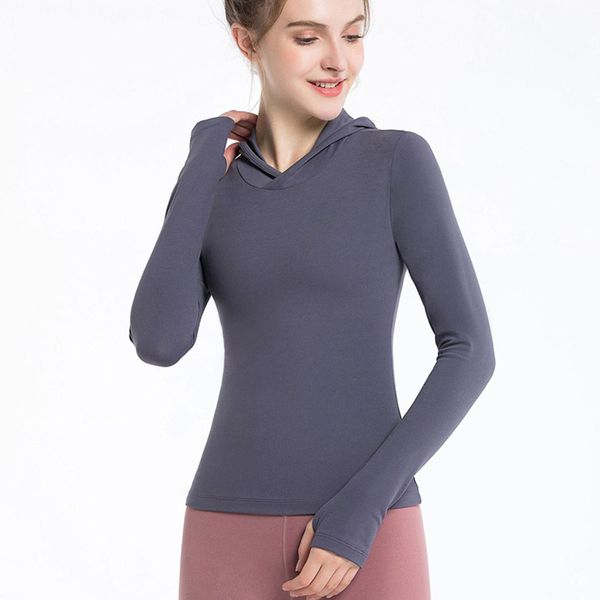 

hooded gym crop women yoga long sleeve solid thumb button shirts women gym fitness elastic sports active wear, White;red