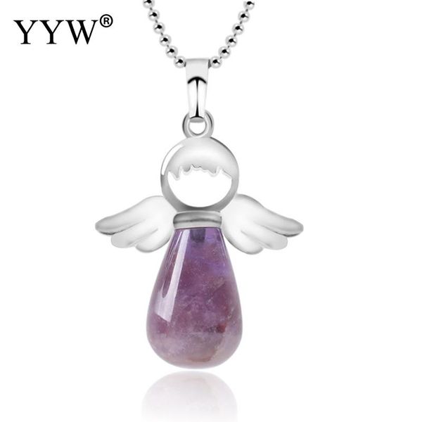 gemstone angel or wing pendant necklace onyx amethyst quartz silver plated chain