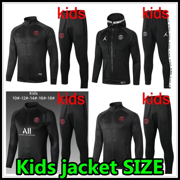 

19 20 paris kids survetement jacket training suit kits soccer jersey tracksuits 2019 mbappe icardi cavani children football tracksuit set, Black