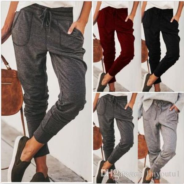 

2019 autumn ladies elastic tie casual pants loose pockets feet trousers casual loose elastic women's sweatpants, Black;white