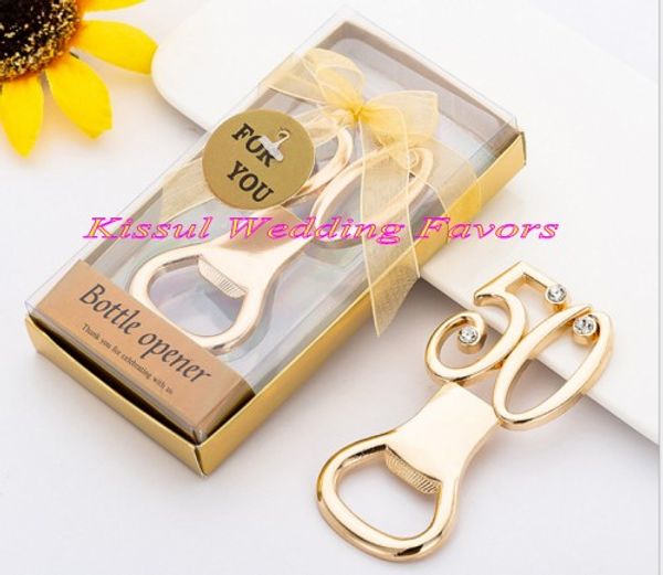 

25 pieces/lot) golden wedding gift of 50th design gold bottle opener favors for 50th anniversary and 50th birthday celebrations