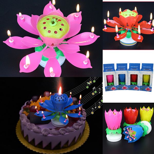 

цветочная музыка свеча красивые blossom двойной цветок лотоса свеча can повернутого birthday party cake music искорка торт топпер dhl free