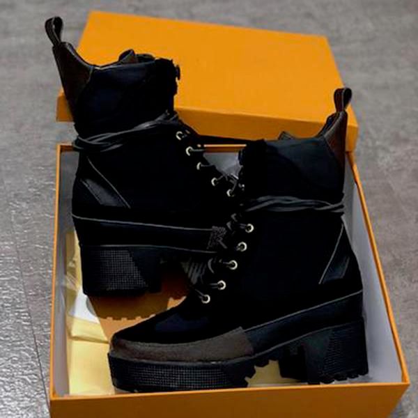 

2019 new de igner boot women de ert boot chunky heel martin hoe print leather platform de ert lace up boot 13 color with box ize 35 42, Black