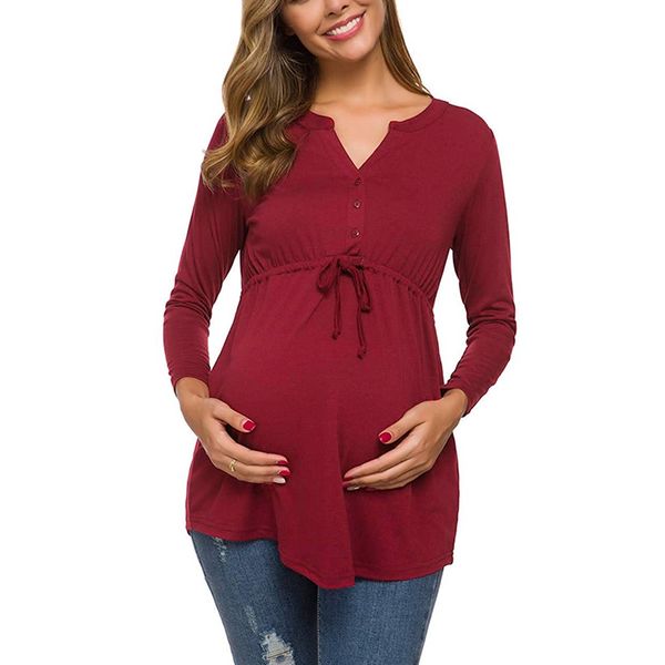 

maternity clothes pregnancy nursing blouses women clothing long sleeve solid color shirt for breastfeeding maternity blouses top, White
