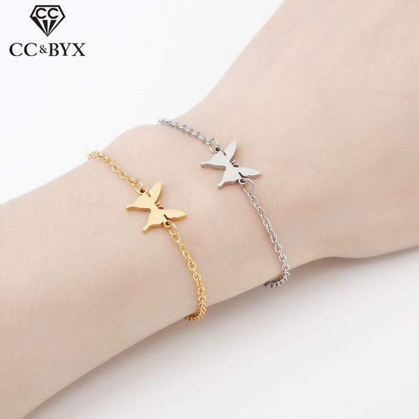 

cc stainless steel bracelets for women butterfly shape office ladies dainty bracelet fashion party fine jewelry ladies gift yh03, Golden;silver