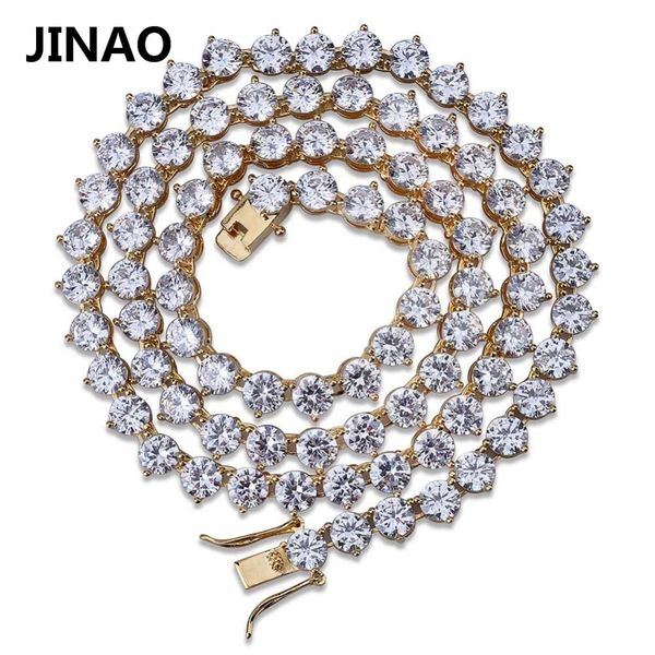 

jinao men's hip hop bling iced out chain 3 prong tennis chain 1 row necklaces 4mm6mm silver/gold color men chain fashion jewelry