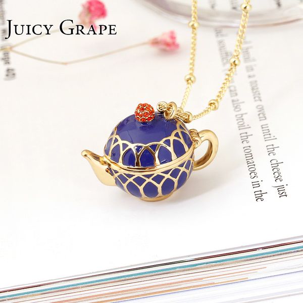 

juicy grape hand painted teapot pendant long chain choker enamel necklace fashion jewelry bijoux femme bijuteria gifts for women j190711, Silver